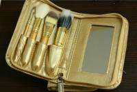   Professional 4pcs makeup brushes set with pouch Brush set 4 pc Golden