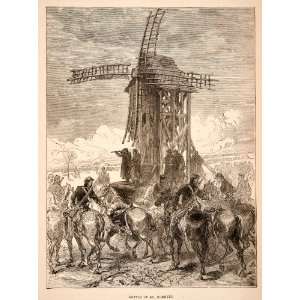1874 Wood Engraving Franco Prussian War Battle Saint Quentin Windmill 