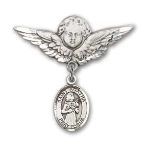   Baby Badge with St. Agatha Charm and Angel w/Wings Badge Pin Jewelry