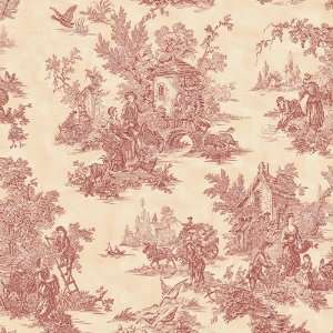   Color BC1582156 Burgundy and Cream Toile Wallpaper: Home Improvement