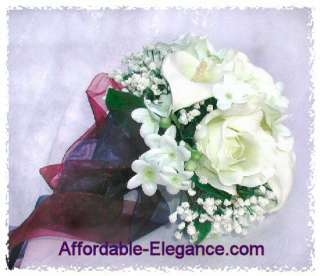   Lily Lilies Roses Handtied Bridal Bouquet Silk Wedding Flowers  
