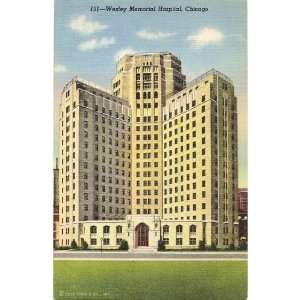  1950s Vintage Postcard Wesley Memorial Hospital (250 E 