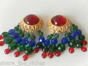 VINTAGE HAUTE COUTURE GRIPOIX GLASS COLORFUL EARRINGS  