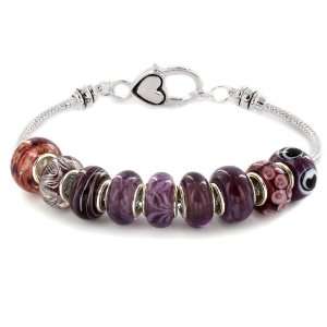   Time Purple Murano Glass Bead Bracelet with Heart Clasp: SZUL: Jewelry