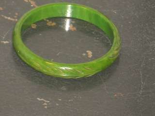 Vintage Green Carved Bakelite Bangle Bracelet  