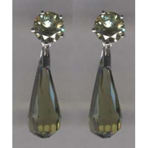  Peridot w/ Olive Briolette Silver CZ Pear Drop Earring 