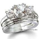 Sterling Silver 3 Stone Past Present & Future CZ Wedding Ring Set 5 6 