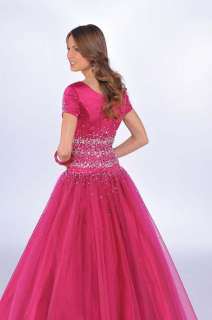 Modest Short Sleeves Deb Quinceanera ball gown Formal Evening Prom 
