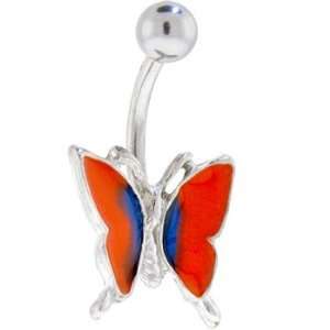  Enamel Butterfly   Orange Belly Button Navel Ring Jewelry