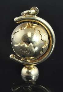   Yellow 14K Gold Earth Spinning Globe Moving 3D Charm Pendant  