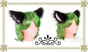 HAND MADE Anime Cosplay Furry Black Cat Ears Headband  