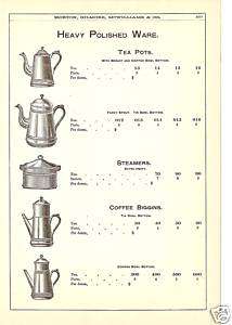 TEA COFFEE POT & STEAMERS 1888 ANTIQUE CATALOG AD  