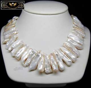 MP NATURAL AAA+QUALITY WHITE BIWA PEARL NECKLACES 925S  