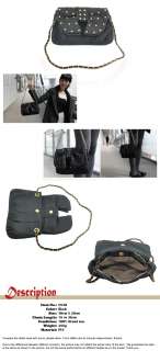 Black PVC Tacks Bow Baguette Shoulder Chain Bag 8830  