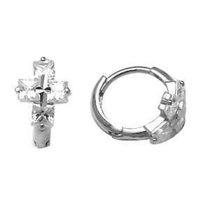  CZ Opulence Cross 14K White Gold Huggie Earrings: Jewelry