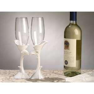 BRIDE AND GROOM CALLA LILY CHAMPAGNE TOASTING FLUTES (SET 