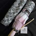   Light Gray White Pink Classic Signature C Optic Folding Umbrella NEW