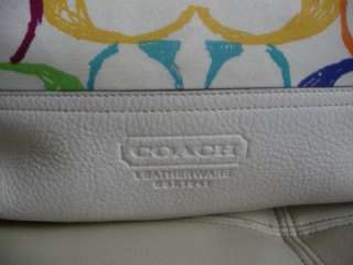 COACH White Leather Multi color Signature Scribble Hobo Handbag 2150 