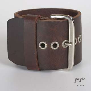 WIDE Brown Leather Cuff Bracelet with grommets  