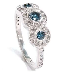  Stone Blue & White Diamond Engagement Ring White Gold 14K 4 9 Jewelry
