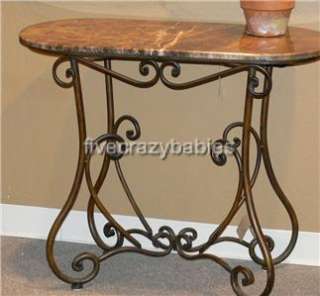 Scrolled Iron CONSOLE TABLE Marble Brown Hall Entry Wrought Scrollwork 