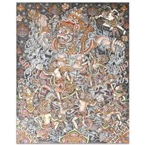 KumbakarnaS Battle Against Monkeys~Bali Painting~Art  