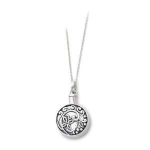    925 Sterling Silver Antiqued Circle Ash Holder Necklace: Jewelry