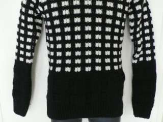 ZARA men sweater V neck black white authentic chunky knit jumper 