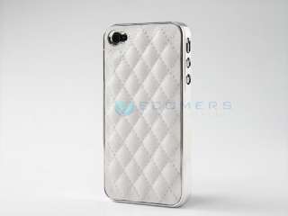 White Luxury Designer PU Chrome Frame Case Cover For iPhone 4 4S 