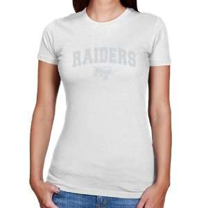   Raiders Ladies White Logo Arch Slim Fit T shirt: Sports & Outdoors