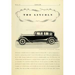  1932 Ad Antique Lincoln V12 Town Sedan Automobile Car 