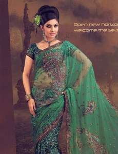 Bollywood Fashion Teal Party Cocktail Sari Saree Dress  