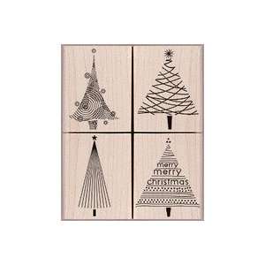   Christmas Trees Wood Mounted Rubber Stamp Set (LL212) Arts, Crafts