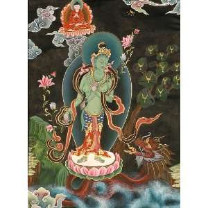 Standing Goddess Green Tara   Tibetan Thangka Painting 