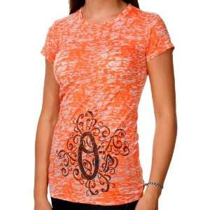   Ladies Scroll Burnout Premium Crew T shirt   Orange: Sports & Outdoors