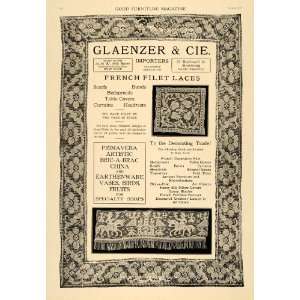   Ad Glaenzer & Cie French Filet Laces Scarf Curtain   Original Print Ad