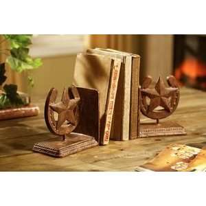    Rustic Horseshoe and Lone Star Bookends Set