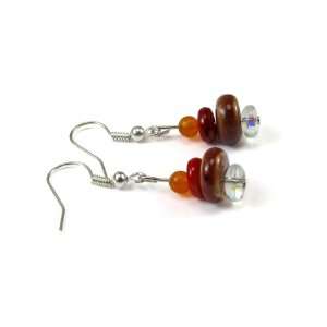   Red Dye Quartzite, Red Shell, Ceramic Amber, and Clear Glass Jewelry