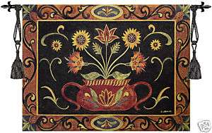 Potted Folk Art Floral Tapestry Wall Hanging, 53X41  