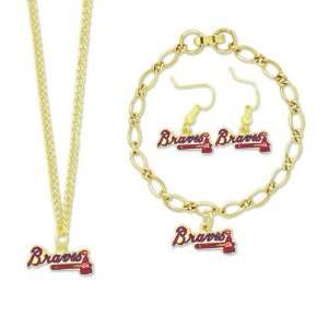  MLB Atlanta Braves Ladies Gold Tone Jewelry Gift Set 