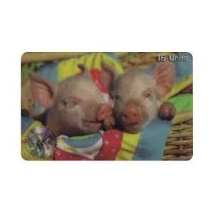 Collectible Phone Card 15u Two Baby Pigs In A Blanket (Indoor Setting 