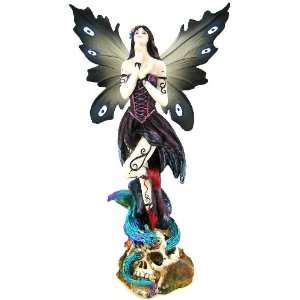  Large Fairy W/ Baby Dragon On Skull Statue Figure: Home 