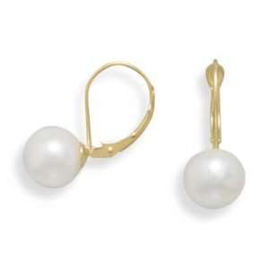   .59mm Cultured Freshwater Pearl Earrings With Yellow Gold Lever Cup