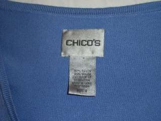 CHICOS Cardigan Sweater Blue Ruffles 0 XS 4 6  