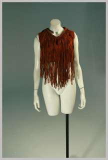 Vintage 60s 70s HIPPIE Brown Fringe Suede Leather Vest Top M L  