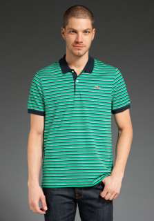 LACOSTE Slim Fit Jersey Striped Polo in Bright Palm Green/Eclipse Blue 
