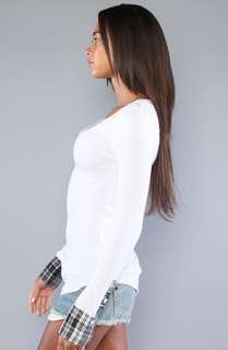 Free People The Lous Flannel Cuff Newbie Thermal in White  Karmaloop 