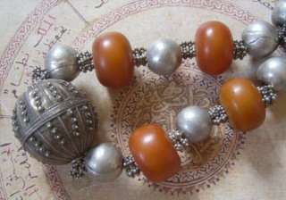 Antique Yemenite Silver Necklace Choker simulated Amber  