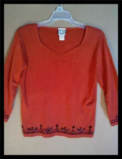 Orange Rust Pullover Sweater Beaded Clio SZ L SilkBlend  