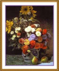 Impressionist Renoir Flowers in Vase Counted Cross Stitch Chart  